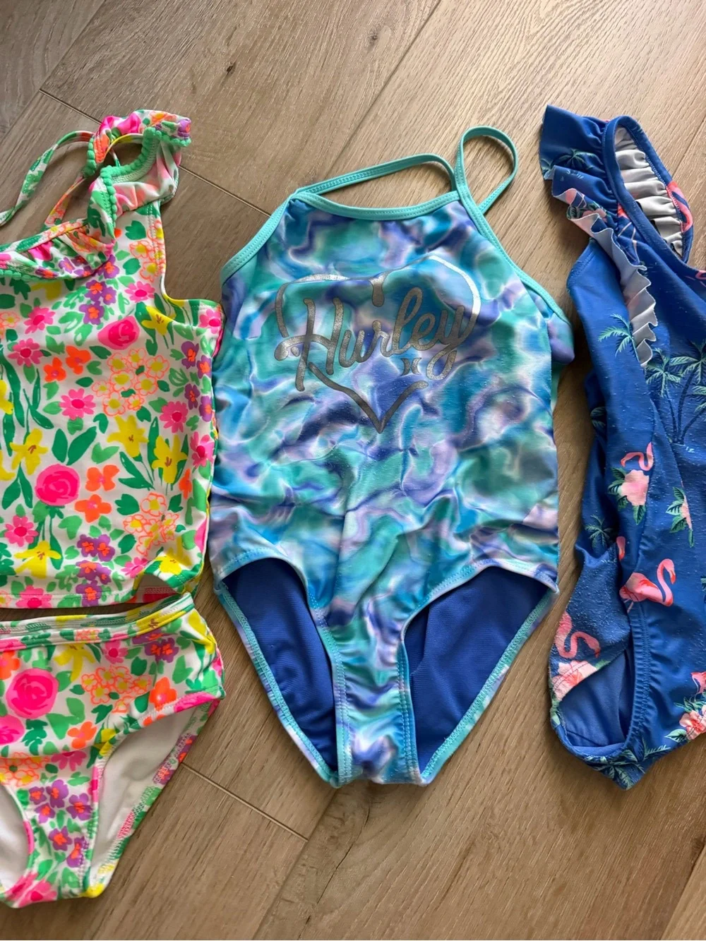 Kids Mixed-Color One-Piece and Two-Piece Swim Set - Floral & Multicolor 5T